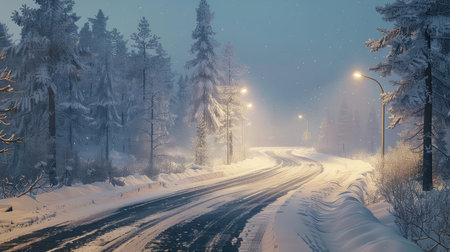 cold snowy highwayの素材