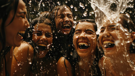umbrella laughing under rainの素材