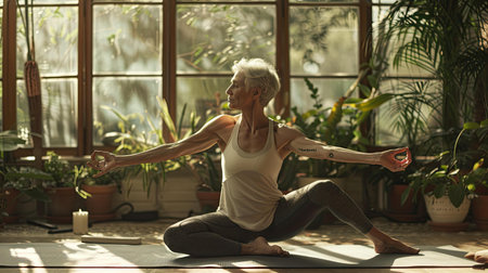 health middle aged woman doing yogaの素材