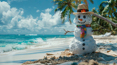 holiday snowman on beachの素材