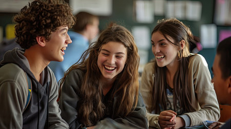 friends teens at school candidの素材