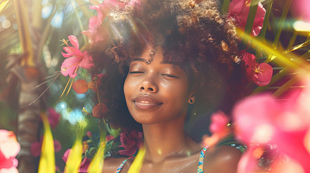 adventure black girl on vacationの素材