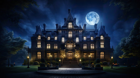 luxury night mansion buildingの素材