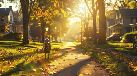 friends child walking to schoolの素材