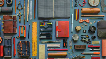glue flat lay top view school suppliesの素材