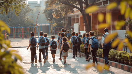 backpacks school children walkingの素材
