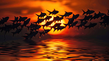 ocean school of fish silhouetteの素材