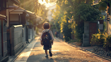 friends child going to schoolの素材