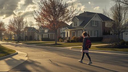 backpack child walking to schoolの素材