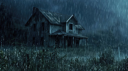 damp house in rainの素材