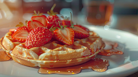 breakfast waffle with strawberryの素材