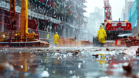 delay construction site rainの素材