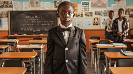 classroom black boy schoolの素材