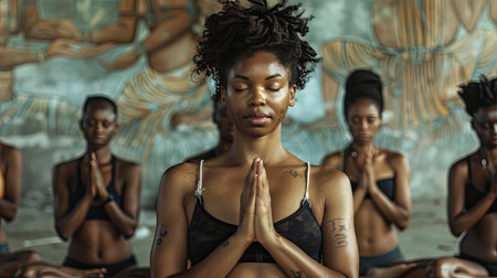 flexibility black women doing yogaの素材