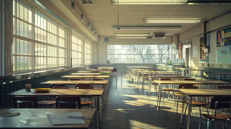 lonely empty school cafeteriaの素材