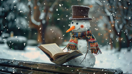 education snowman reading bookの素材