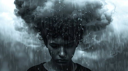 dark rain cloud over headの素材