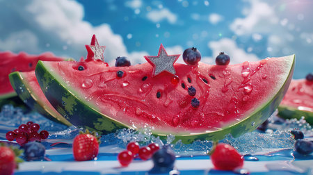 red 4th of july watermelonの素材