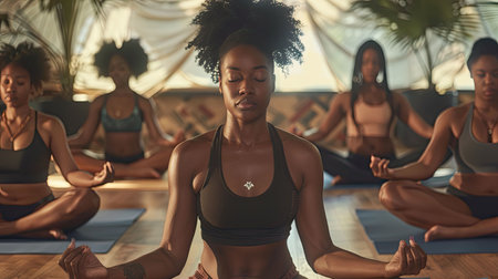 mdfulness black women in yogaの素材