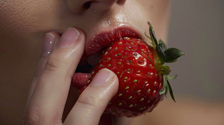 red eating strawberryの素材