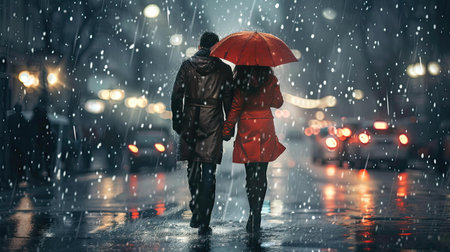 umbrella couple walking in the rain Inの素材