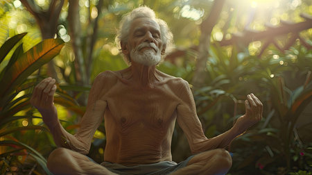 balance older man doing yogaの素材