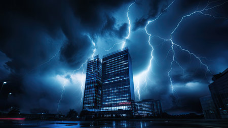 architecture blue skyscraper buildingの素材