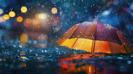 downpour rain and umbrellaの素材