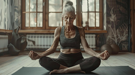 wellness older woman yogaの素材