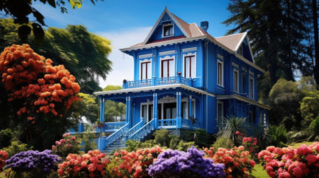 apartment blue house buildingの素材