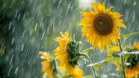 bloom sunflower rainの素材