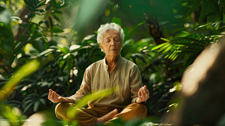 health senior doing yogaの素材