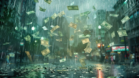 dollars raining moneyの素材