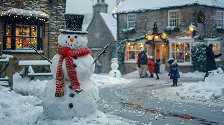 festive christmas card snowmanの素材