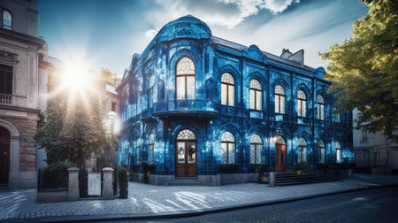 architecture blue mansion buildingの素材