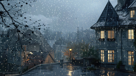 roof raining on houseの素材