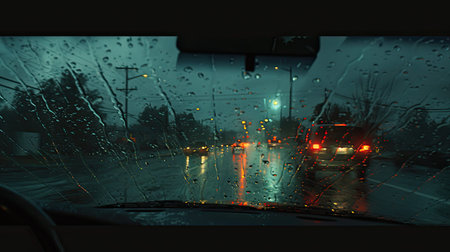 skid driving in rainの素材