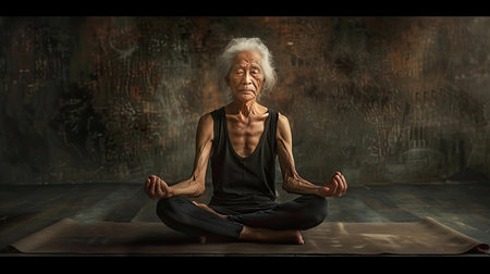 flexibility old person doing yogaの素材