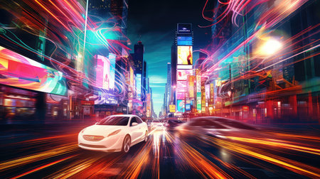 urban neon city backgroundの素材