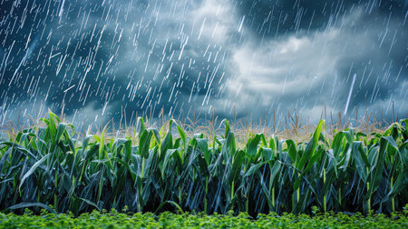 growth rain on cornfieldの素材