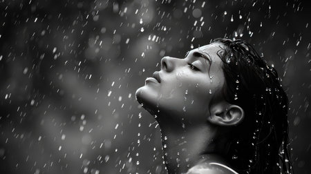 drops woman in rainの素材