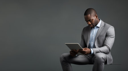 tablet business person gray backgroundの素材