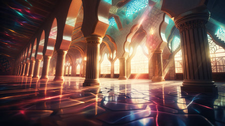stained blurred mosque interiorの素材