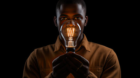 idea black person holding light bulbの素材