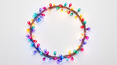 circular christmas lights on white backgroundの素材