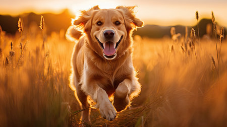 playful golden retreiverの素材