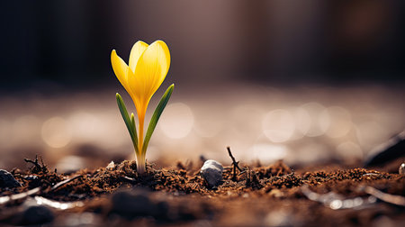 emerging yellow crocus flowerの素材