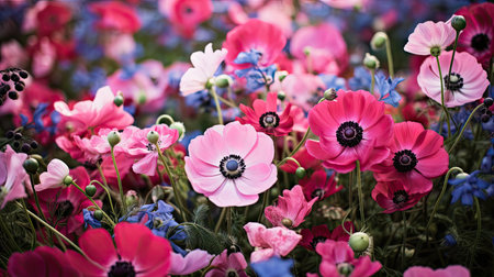 wild pink and navy flowersの素材