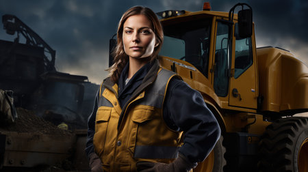 posing female heavy equipment operatorの素材