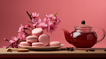 cup hibiscus tea pink backgroundの素材